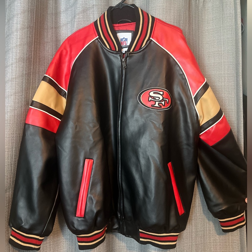 Vintage San Francisco 49ers Jacket Size Large Black Red Gold NFL Bomber Jacket
